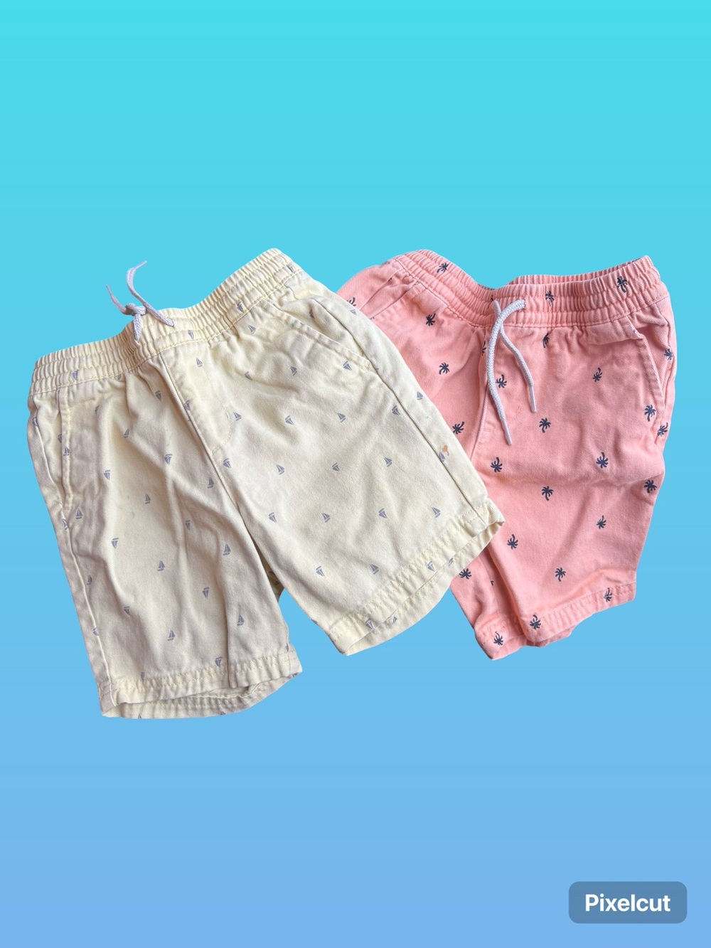 Old Navy Cream & Pink Palm-Print Pull-On Shorts